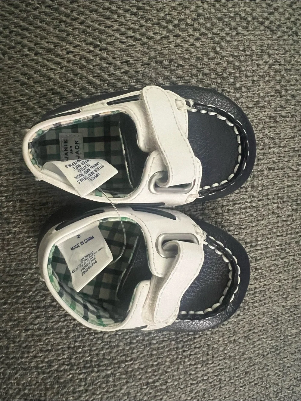 Janie and Jack White and Navy Moccasin-Style Baby Shoes, NWOT, size 2